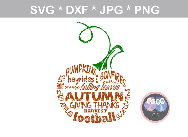Fall, pumpkin, word art, digital download, SVG, DXF, cut file, personal, commercial, use with Silhouette Cameo, Cricut and Die Cutting Machines
