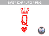King, Queen, heart, spade, suite, crowns, crown, digital download, SVG, DXF, cut file, personal, commercial, use with Silhouette Cameo, Cricut and Die Cutting Machines
