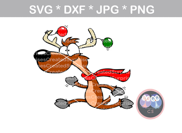 Running Reindeer, Christmas, digital download, SVG, DXF, cut file, personal, commercial, use with Silhouette Cameo, Cricut and Die Cutting Machines