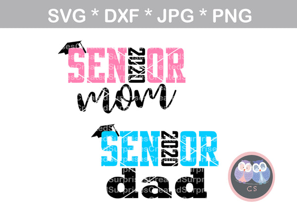 SENIOR, 2020, 20, mom, dad, graduate, digital download, SVG, DXF, cut file, personal, commercial, use with Silhouette Cameo, Cricut and Die Cutting Machines