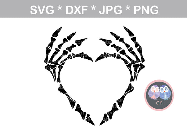 Skeleton heart hands, Halloween, digital download, SVG, DXF, cut file, personal, commercial, use with Silhouette Cameo, Cricut and Die Cutting Machines