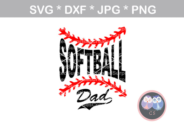 Softball Dad, Laces, ball, softball, digital download, SVG, DXF, cut file, personal, commercial, use with Silhouette Cameo, Cricut and Die Cutting Machines