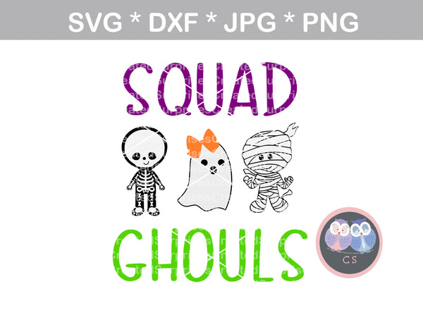 Squad Ghouls, Skeleton, Ghost, Mummy, Halloween, digital download, SVG, DXF, cut file, personal, commercial, use with Silhouette Cameo, Cricut and Die Cutting Machines