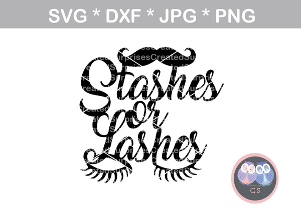 Stashes or Lashes, Gender reveal, cake topper, digital download, SVG, DXF, cut file, personal, commercial, use with Silhouette Cameo, Cricut and Die Cutting Machines