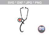 Stethoscope, name, Heart, medical, nurse, LPN, RN, doctor, Medic, EMS, digital download, SVG, DXF, cut file, personal, commercial, use with Silhouette Cameo, Cricut and Die Cutting Machines