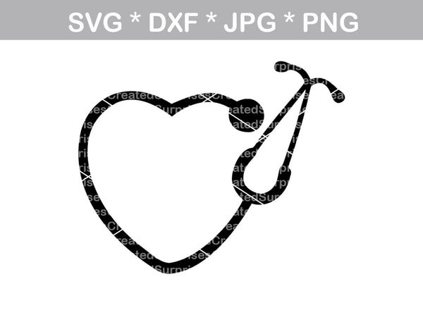 Stethoscope Heart, medical, nurse, LPN, RN, doctor, Medic, EMS, digital download, SVG, DXF, cut file, personal, commercial, use with Silhouette Cameo, Cricut and Die Cutting Machines