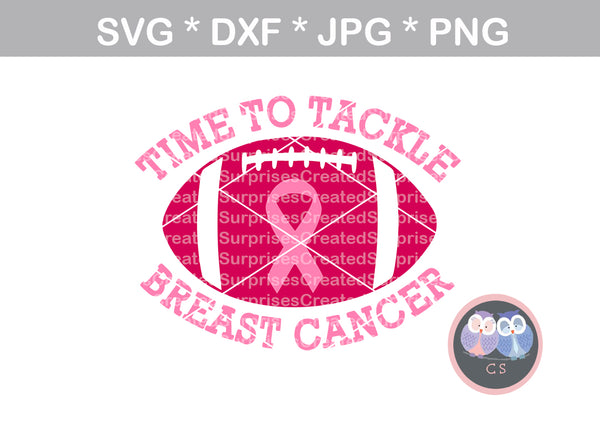 Time to Tackle Breast Cancer, football, awareness, Pink Ribbon, digital download, SVG, DXF, cut file, personal, commercial, use with Silhouette Cameo, Cricut and Die Cutting Machines