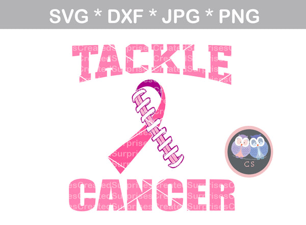Tackle Breast Cancer, football, awareness, Pink Ribbon, digital download, SVG, DXF, cut file, personal, commercial, use with Silhouette Cameo, Cricut and Die Cutting Machines