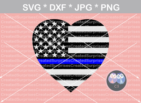 Thin blue line, Police, heart, flag, Hero, digital download, SVG, DXF, cut file, personal, commercial, use with Silhouette Cameo, Cricut and Die Cutting Machines