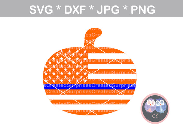 Thin blue line Police pumpkin flag Hero digital download SVG, DXF personal commercial Silhouette Cricut