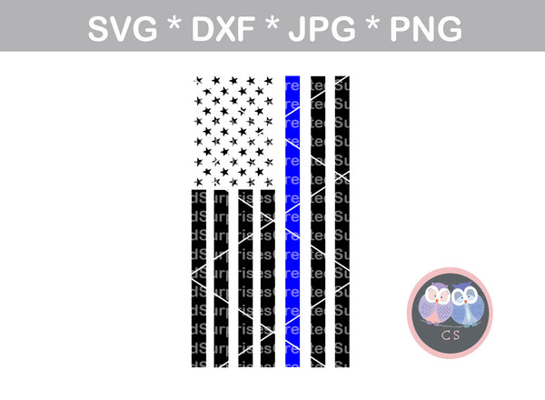 Thin blue line, Police, heart, Vertical, flag, Hero, digital download, SVG, DXF, cut file, personal, commercial, use with Silhouette Cameo, Cricut and Die Cutting Machines