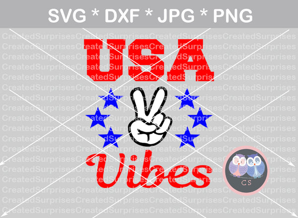 USA Vibes, peace sign, hand, 4th of July, Stars, digital download, SVG, DXF, cut file, personal, commercial, use with Silhouette Cameo, Cricut and Die Cutting Machines