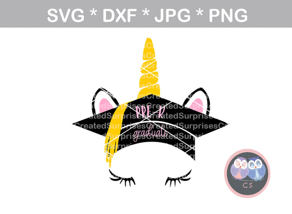 Pre-K, preschool, grad, graduate, unicorn, school, digital download, SVG, DXF, cut file, personal, commercial, use with Silhouette Cameo, Cricut and Die Cutting Machines