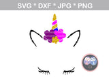 Unicorn horn face cute animal digital download SVG DXF cut file personal commercial Silhouette Cricut
