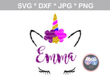 Unicorn horn face cute animal digital download SVG DXF cut file personal commercial Silhouette Cricut