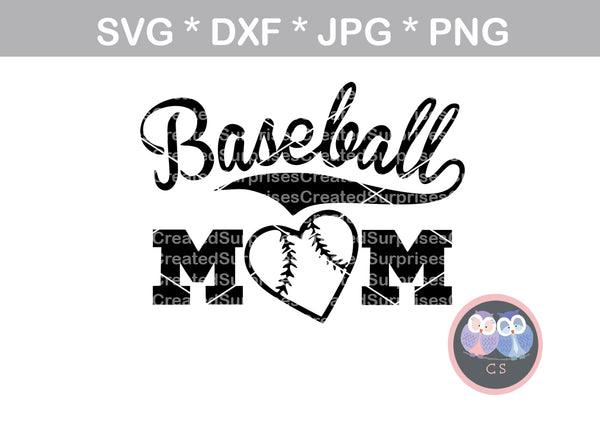 Baseball Mom, Heart ball, ball, baseball, digital download, SVG, DXF, cut file, personal, commercial, use with Silhouette Cameo, Cricut and Die Cutting Machines
