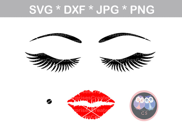 Face, lips, lashes, makeup, digital download, SVG, DXF, cut file, personal, commercial, use with Silhouette Cameo, Cricut and Die Cutting Machines