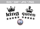 King, Queen, crown, stars, digital download, SVG, DXF, cut file, personal, commercial, use with Silhouette Cameo, Cricut and Die Cutting Machines